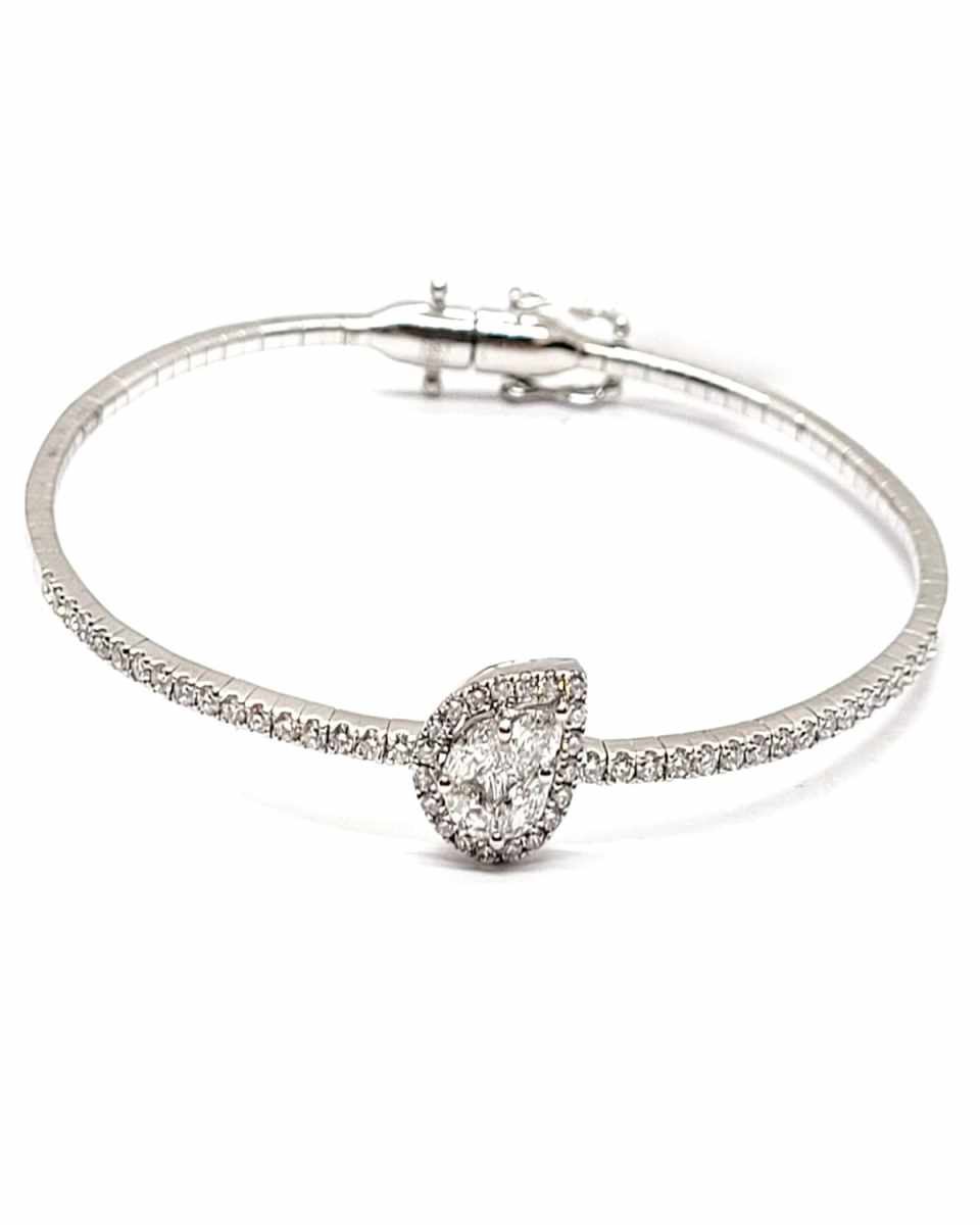 18K White Gold Diamond Bangle, 1.10tcw